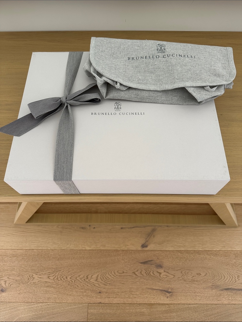 Brunello Cucinelli Dust Bag and Empty Gift Box with Ribbon and Blank Note Card